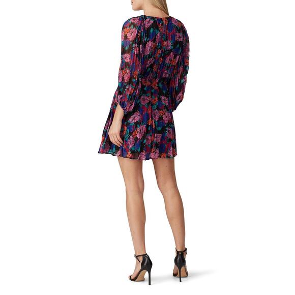 La Maison Talulah Sweet Talk Floral Print Pleated V-Neck Chiffon Mini Dress L - Picture 3 of 16